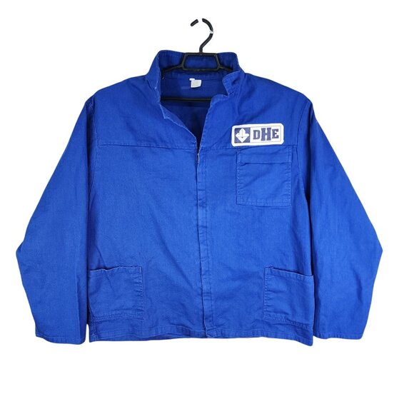 Mens DHE Blue Work Jacket 100% Cotton With Pockets Full Zipper Closure Size 44 - Picture 1 of 9
